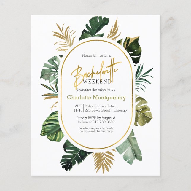 Bachelorette Week-end Budget Itinéraire Invitation (Devant)