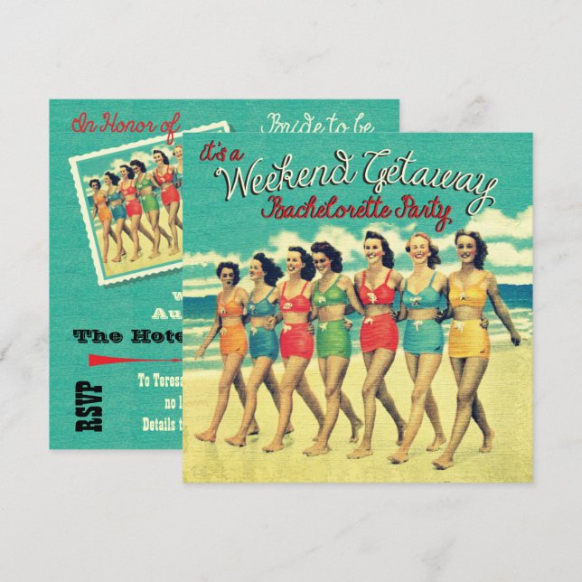 Bachelorette Weekend Getaway Party Invitations (Devant / Derrière)