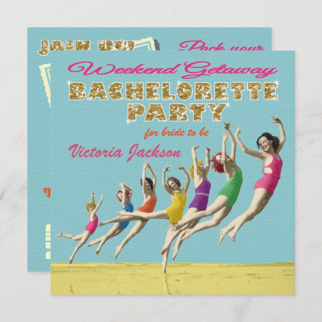 Bachelorette Weekend Getaway Party Invitations (Devant / Derrière)