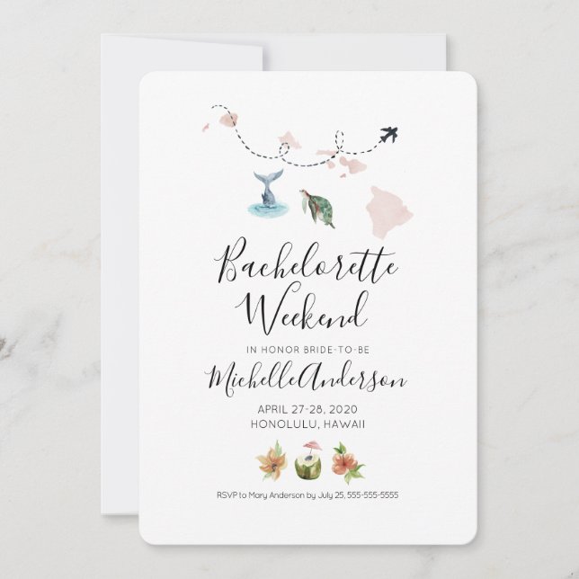 Bachelorette Weekend in Honolulu Hawaii Invitation (Devant)