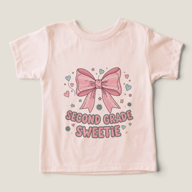 Back to School Kids T-shirt with Pink Bow  (Design Recto)