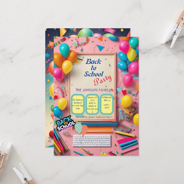 back-to-school party invitation  (Devant/Arrière en situation)