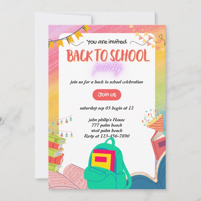 back-to-school party invitation  (Devant)