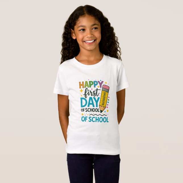 Back to School T-Shirt for Kids – Happy First Day  (Devant entier)