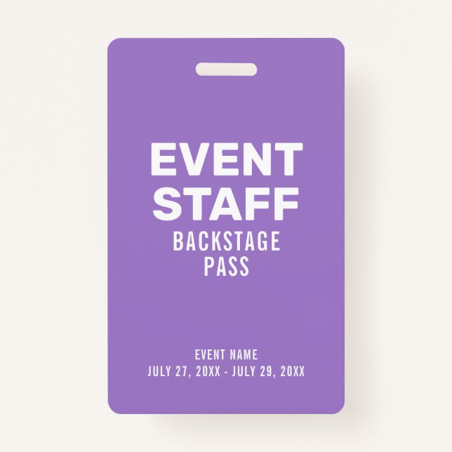 Backstage Pass Event Staff Purple ID Badge (Devant)
