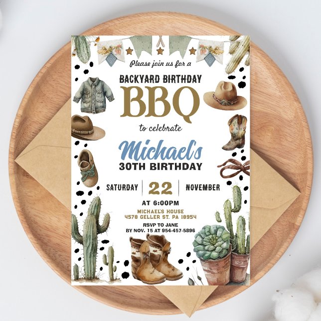 Backyard Cowboy BBQ Birthday Invitation Rustic BBQ (Créateur téléchargé)