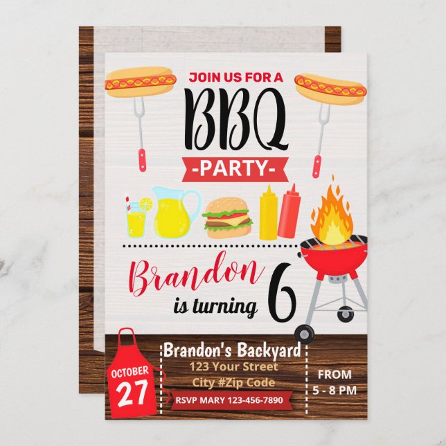BACKYARD PARTY BBQ BIRTHDAY INVITATION (Devant / Derrière)