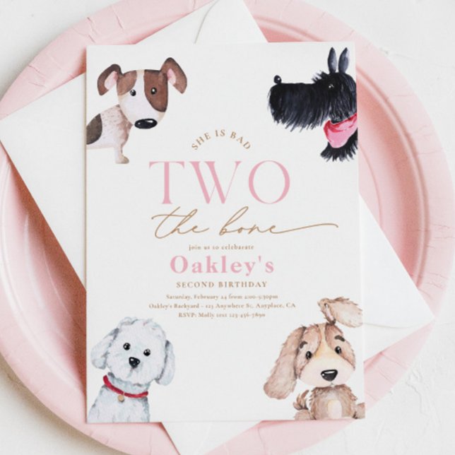Bad DEUX L'Os Chiot Invitation Anniversaire (Créateur téléchargé)