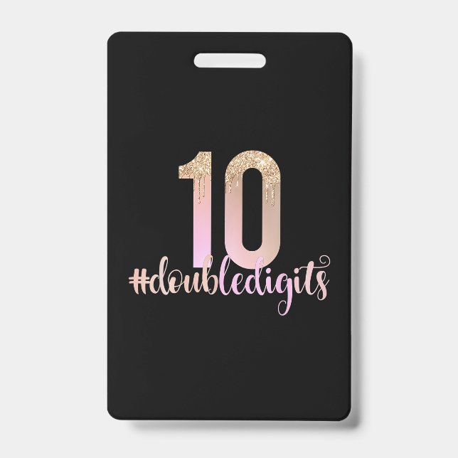 Badge 10e anniversaire Double Chiffres Filles Ombre pêch (Avant)