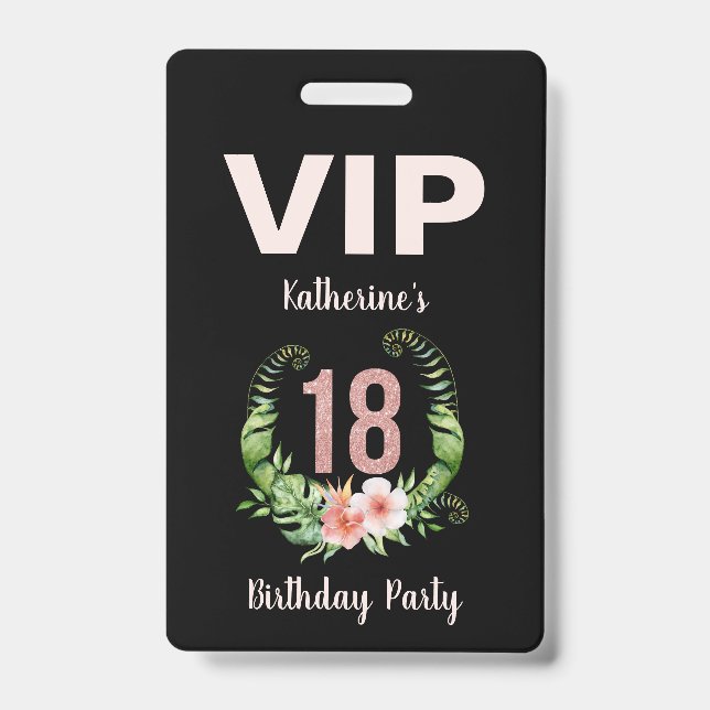 Badge 18e anniversaire floral noir VIP (Avant)