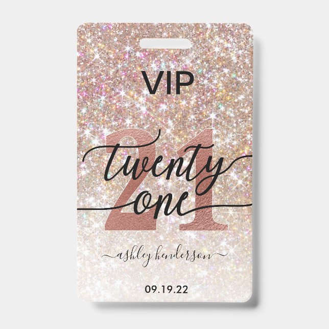 Badge 21e anniversaire Champagne Parties scintillant VIP (Avant)