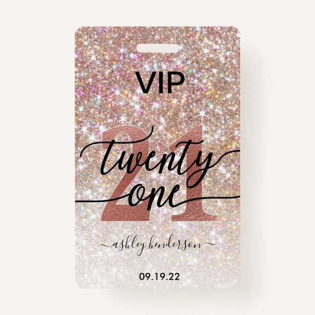Badge 21e anniversaire Champagne Parties scintillant VIP (Devant)