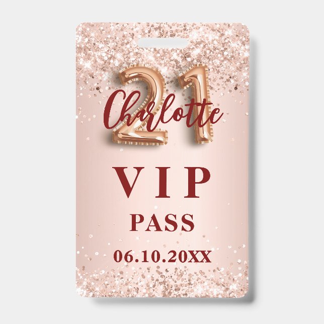 Badge 21e anniversaire rose or vip party pass (Avant)