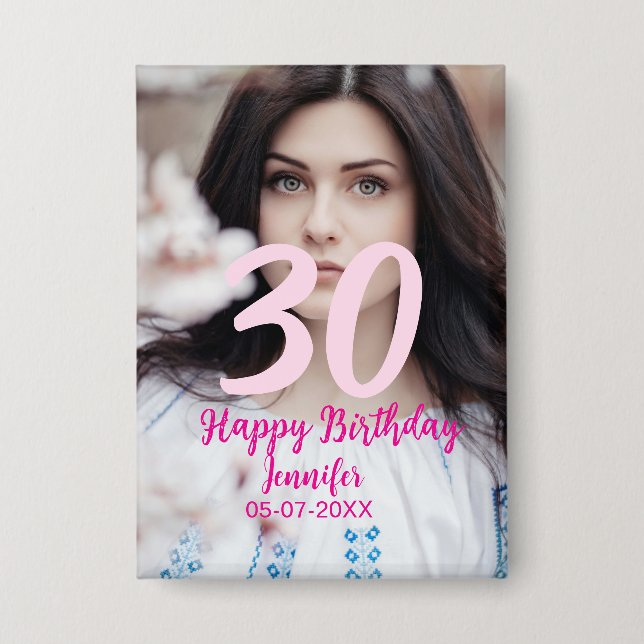 Badge 30e anniversaire ajouter nom date année photo blan (Recto)