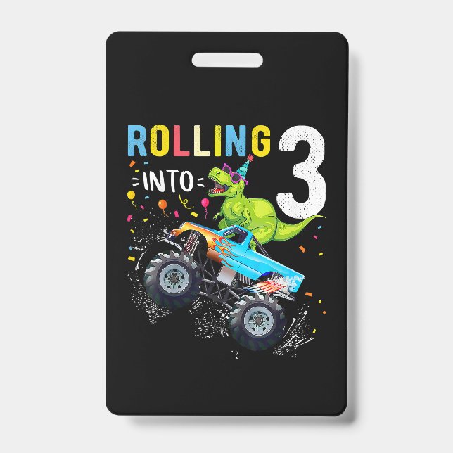 Badge 3 ans Anniversaire Dinosaur Monster Famille de cam (Avant)