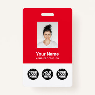 Badge 3 Logos multiples Photo de l'employé, Code à barre