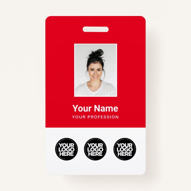 Badge 3 Logos multiples Photo de l'employé, Code à barre (Devant)