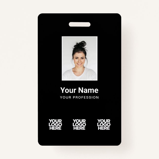 Badge 3 Logos multiples Photo de l'employé, Code à barre (Devant)