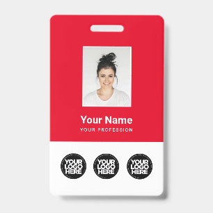 Badge 3 Logos multiples Photo de l'employé, Code-barres,