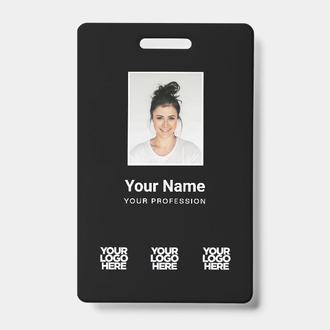 Badge 3 Logos multiples Photo de l'employé, Code-barres, (Avant)