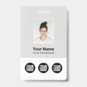 Badge 3 Logos multiples Photo de l'employé, Code-barres,
