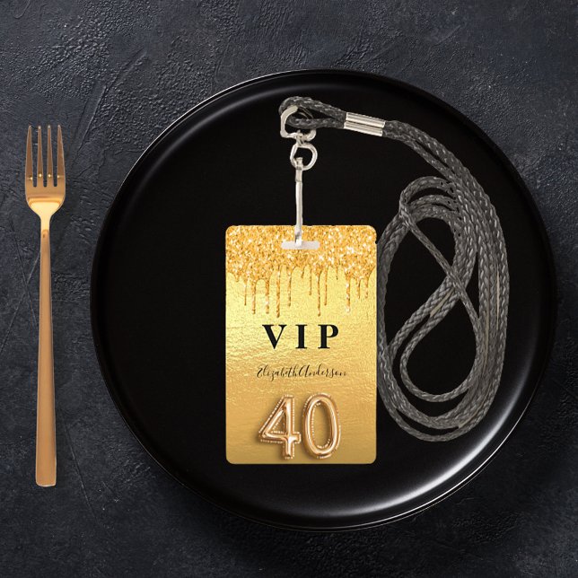 Badge 40e anniversaire paillettes dorées VIP (Créateur téléchargé)