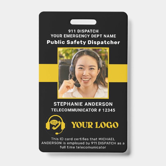 Badge 911 ID de répartiteur photo personnalisée Ligne mi (Avant)
