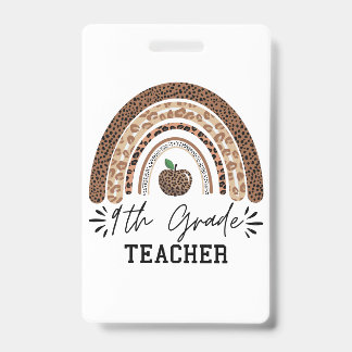 Badge 9th grade teacher leopard rainbow Thanksgiving day
