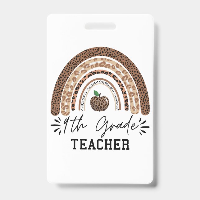 Badge 9th grade teacher leopard rainbow Thanksgiving day (Avant)
