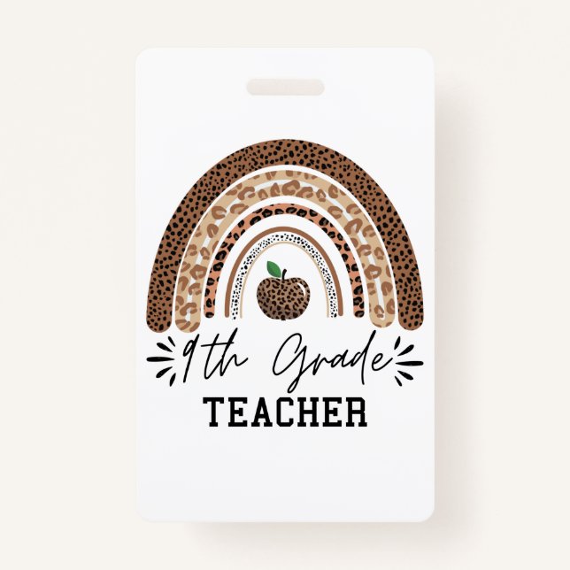 Badge 9th grade teacher leopard rainbow Thanksgiving day (Devant)