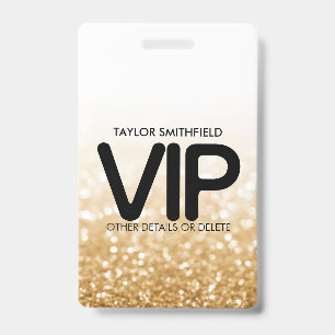 Badge à cordon VIP tendance avec paillettes dorées