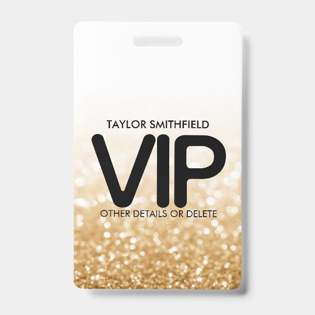 Badge à cordon VIP tendance avec paillettes dorées (Avant)