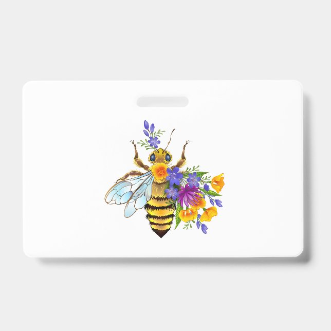 Badge Abeille à fleurs avec plantes sauvages (Avant)