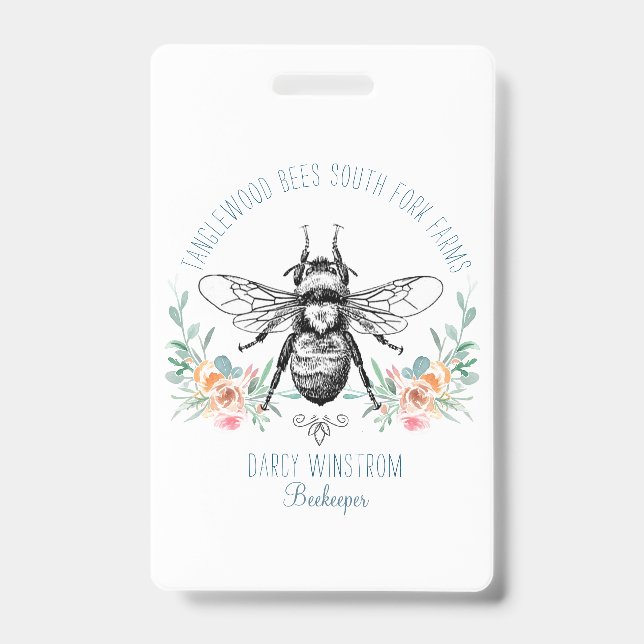 Badge Abeille à miel apiary floral dessiné à la main de  (Avant)