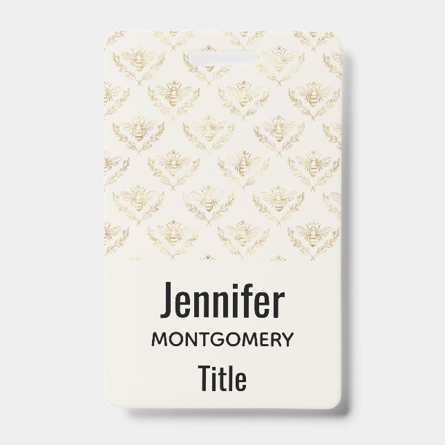 Badge Abeille Bourdon Dorée avec Motif de Couronne (Avant)