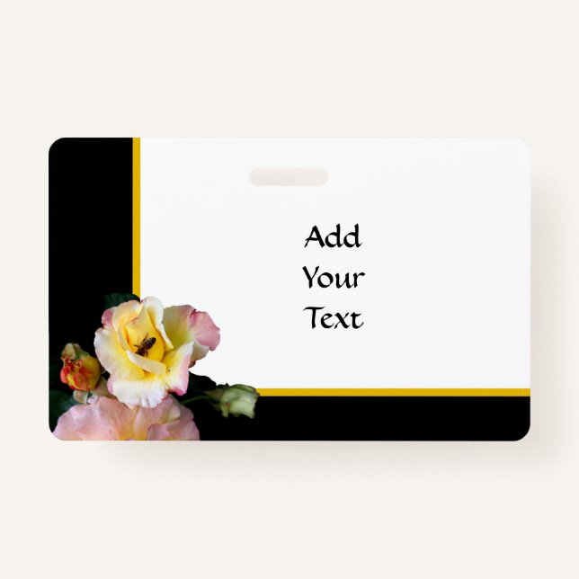 Badge Abeille sur roses rose jaune Fleurs (Devant)