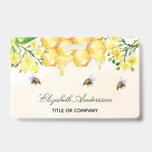 Badge abeilles bourdonnes nom floral jaune miel écriture