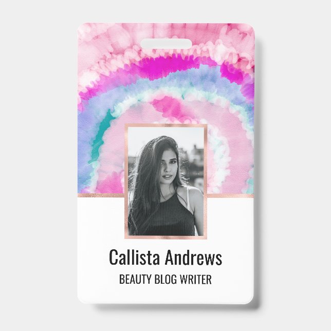 Badge Abstrait Moderne Féminin Rose Tie Dye Peinture Bla (Avant)