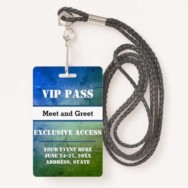 Badge Accès exclusif VIP Pass Événement personnalisé (Devant avec lanière)