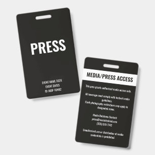 Badge Accès personnalisé à la presse pour le festival de