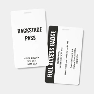 Badge Accès personnalisé à la zone backstage du festival