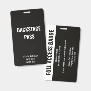 Badge Accès personnalisé Back Stage Festival de Musique 