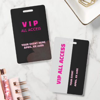 Badge Accès VIP personnalisé minimaliste rose chic noir 
