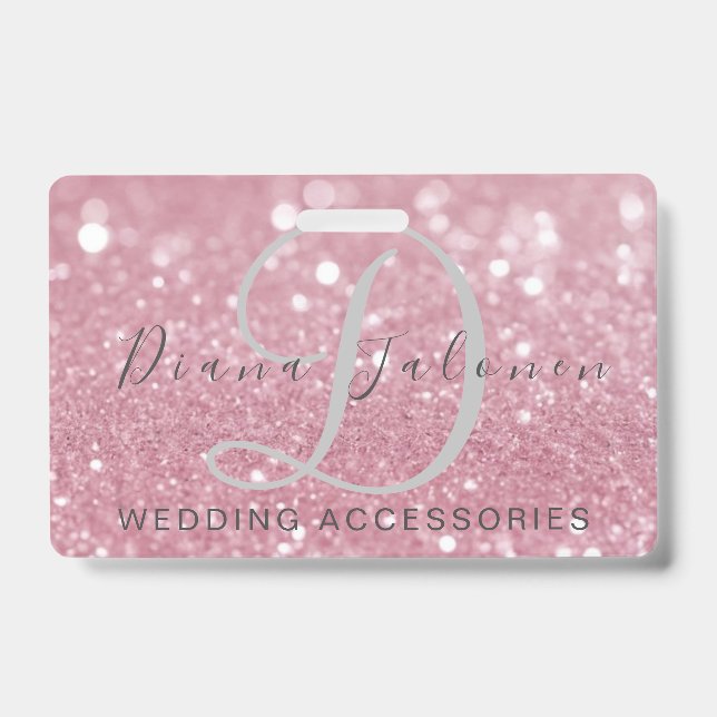 Badge ACCESSOIRES MARIAGES rose parties scintillant (Avant)