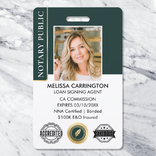 Badge Accréditation Notaire Photo QR Vert Or