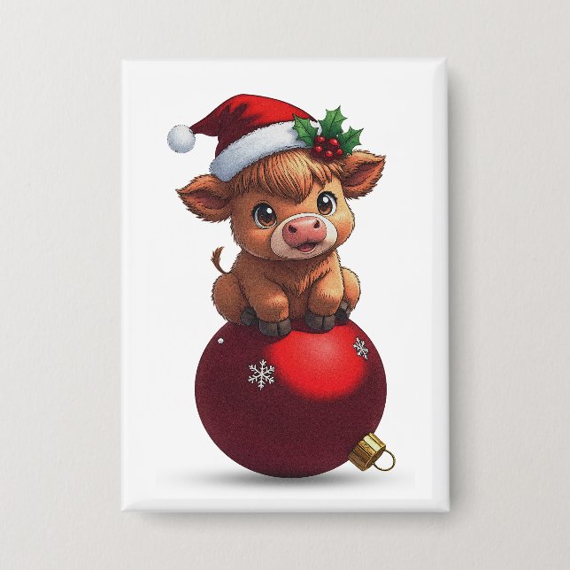 Badge adorable bébé vache highland assise (Recto)