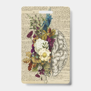 Badge affiche d'anatomie du cerveau floral médical