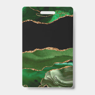 Badge Agate Marbré Vert Émeraude Pierre Contemporaine