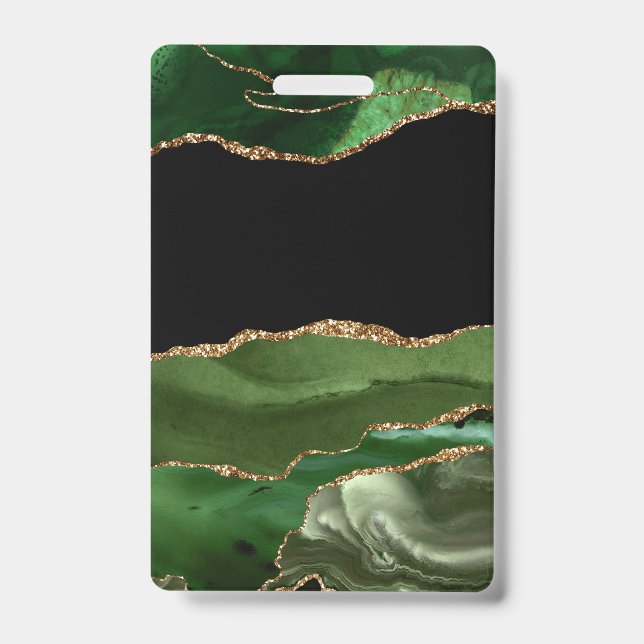 Badge Agate Marbré Vert Émeraude Pierre Contemporaine (Avant)