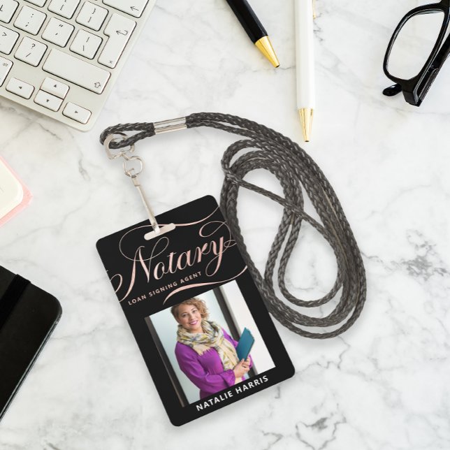 Badge Agent de prêt notaire en or rose photo élégant   (Créateur téléchargé)